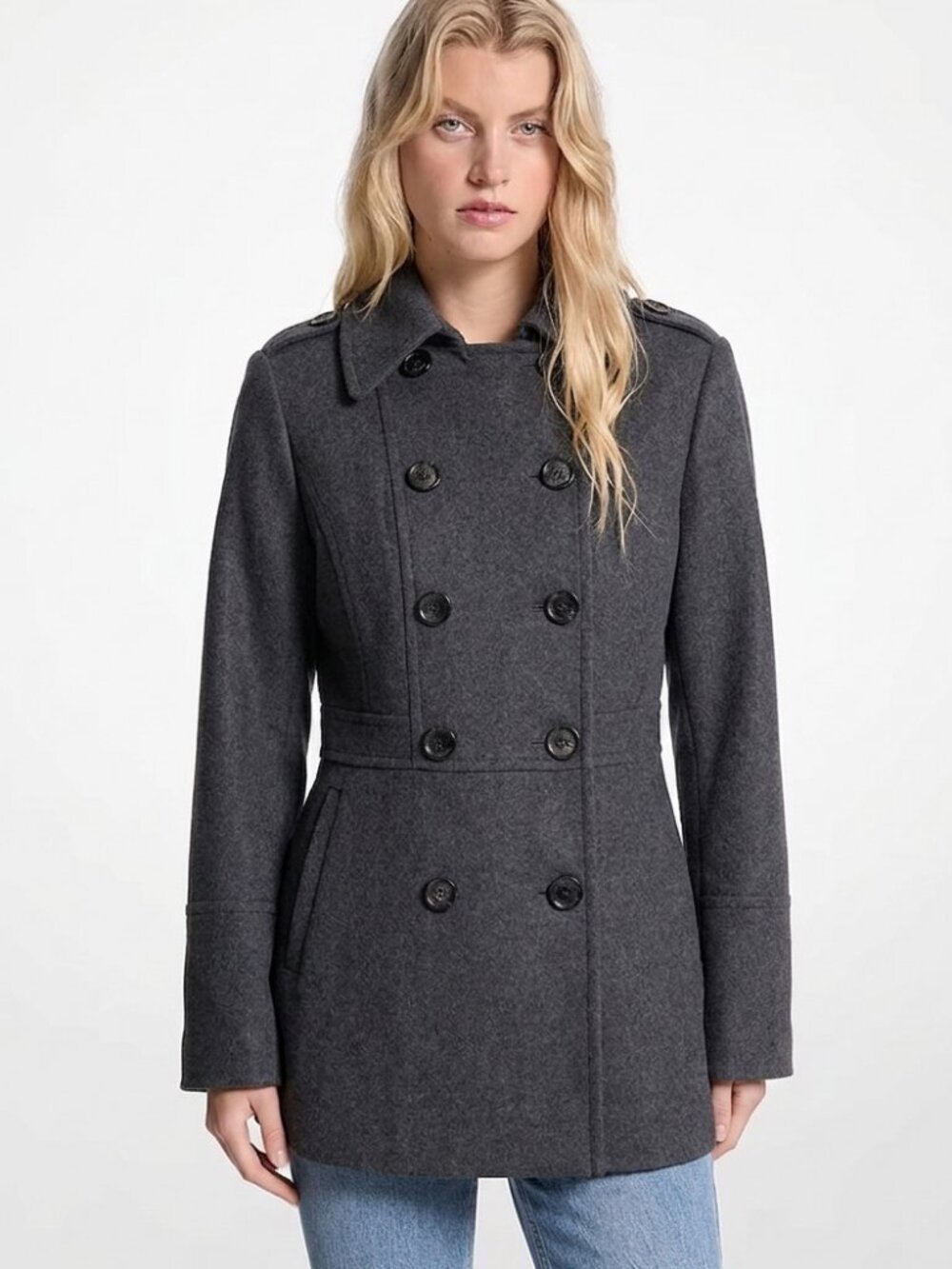 Michael Kors Wool Military Jacket Coat S Charcoal Gray Double Breasted